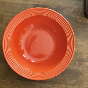 Bauer Pottery Orange Ringware Low Pasta Serving Bowl 12" Los Angeles California